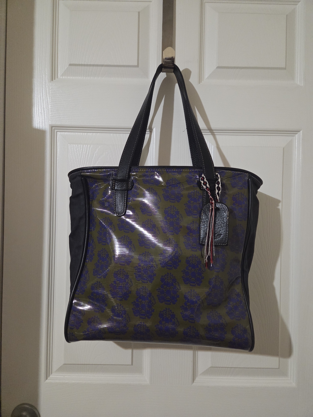 Consuela Olive and Purple Floral Coated Canvas Tote